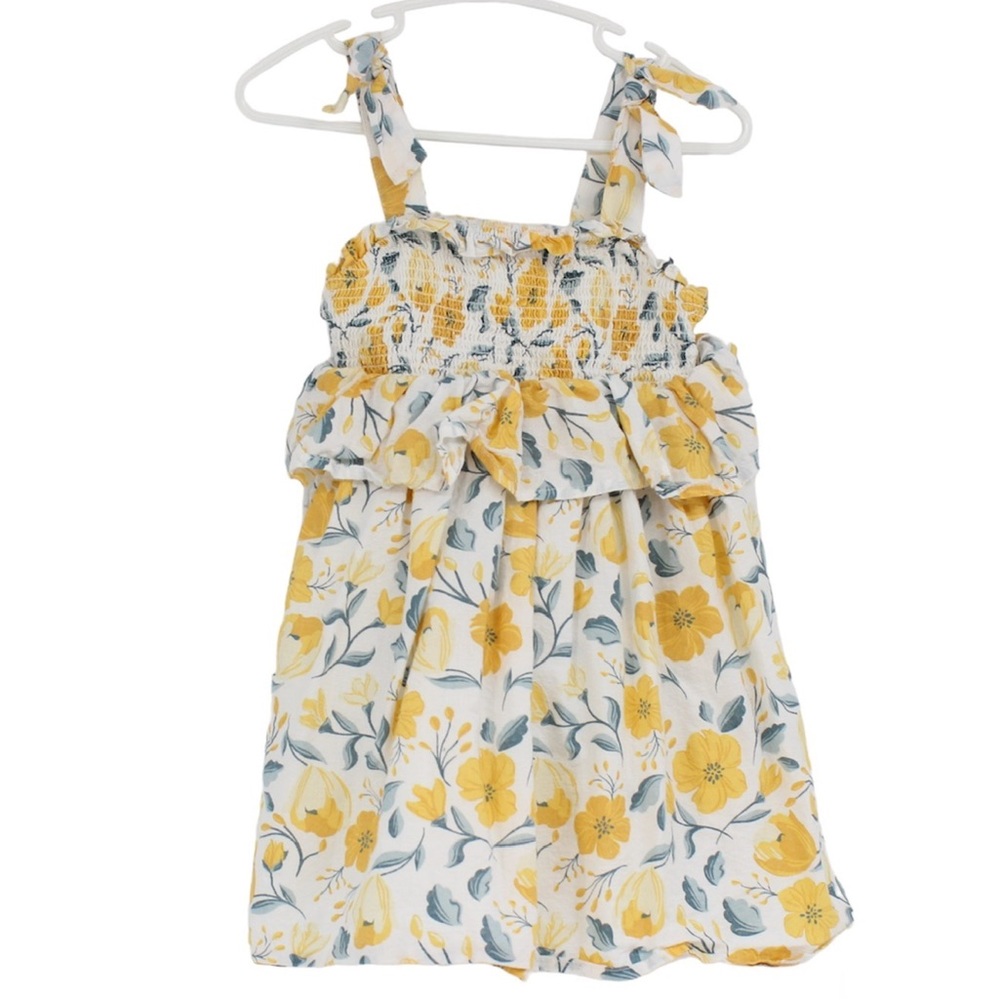 CUPCAKES & CASHMERE Summer Dress 100% Cotton Yellow Flower Swiss Dot Size 2T